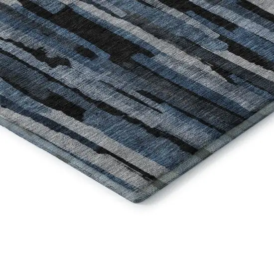 Blue Charcoal And Silver Striped Washable Area Rug With UV Protection Photo 9