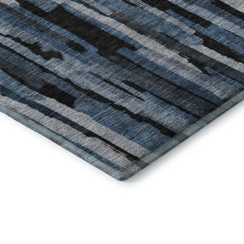Blue Charcoal And Silver Striped Washable Area Rug With UV Protection Photo 9