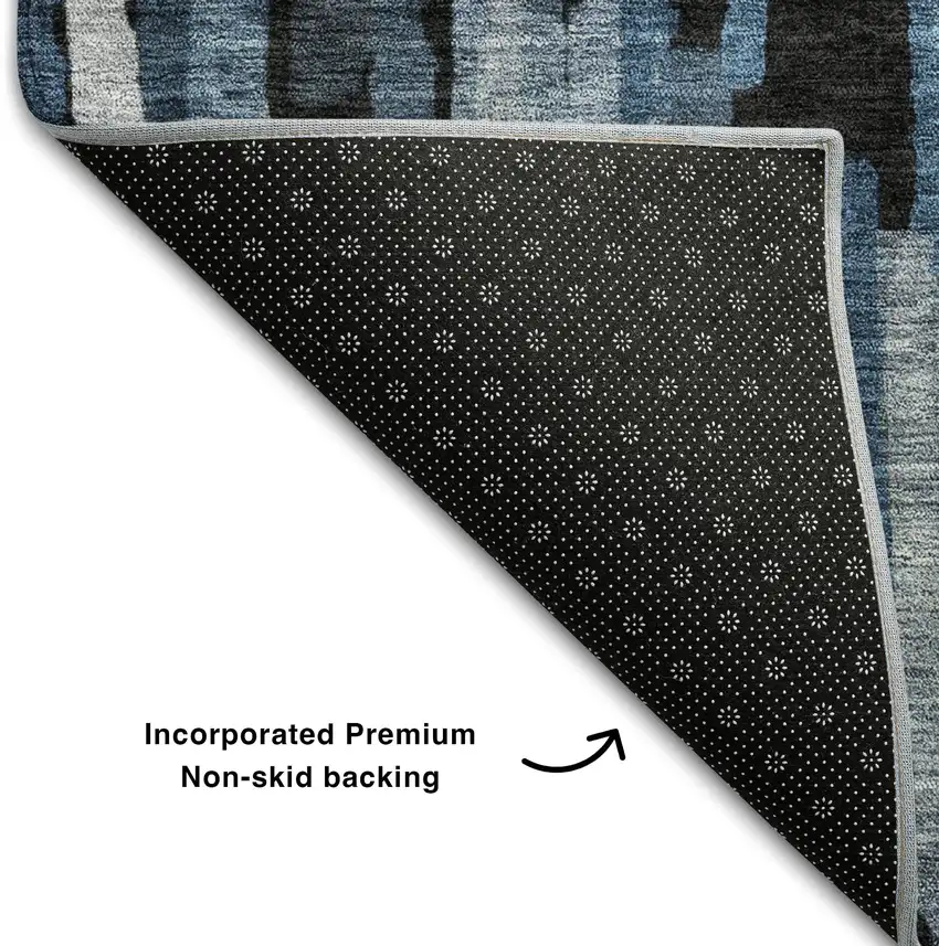 Blue Charcoal And Silver Striped Washable Area Rug With UV Protection Photo 7