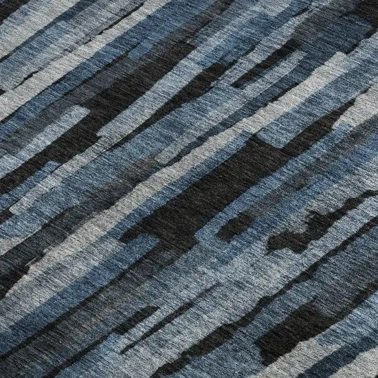 Blue Charcoal And Silver Striped Washable Area Rug With UV Protection Photo 3