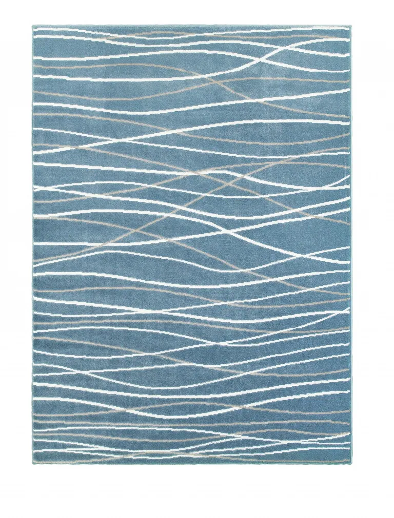 Blue Contemporary Waves Area Rug Photo 5