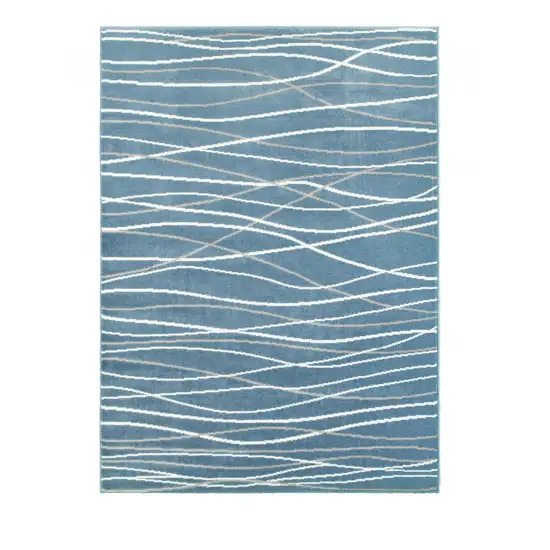 Blue Contemporary Waves Area Rug Photo 5