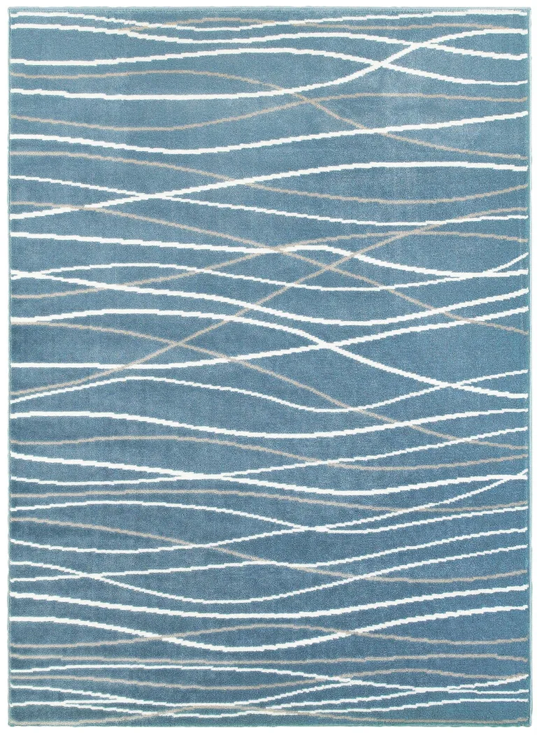 Blue Contemporary Waves Area Rug Photo 1