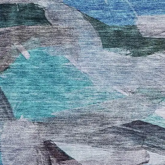 Blue Copper And Beige Abstract Washable Area Rug With UV Protection Photo 3