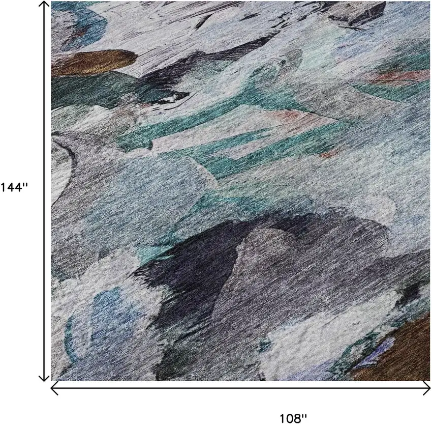 Blue Copper And Beige Abstract Washable Area Rug With UV Protection Photo 9