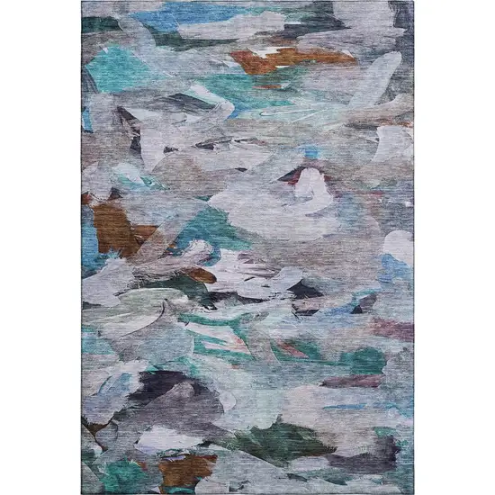 Blue Copper And Beige Abstract Washable Area Rug With UV Protection Photo 5