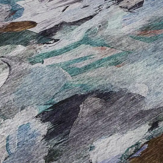 Blue Copper And Beige Abstract Washable Area Rug With UV Protection Photo 1