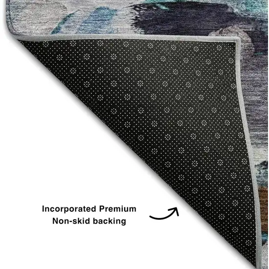 Blue Copper And Beige Abstract Washable Area Rug With UV Protection Photo 7