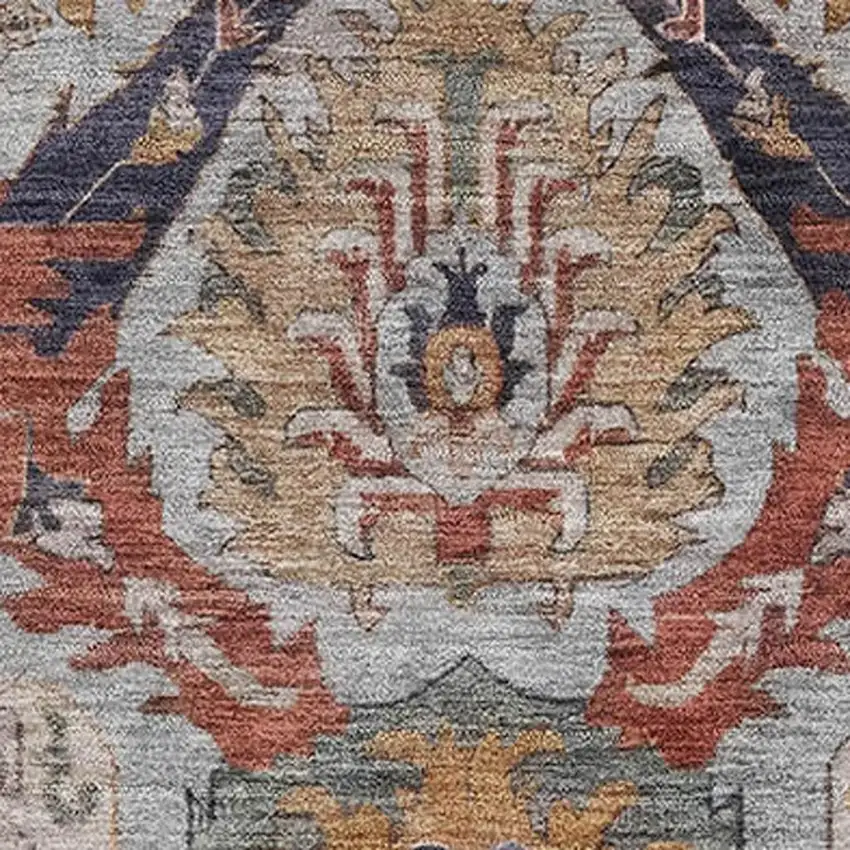 Blue Copper And Beige Ikat Washable Area Rug With UV Protection Photo 3