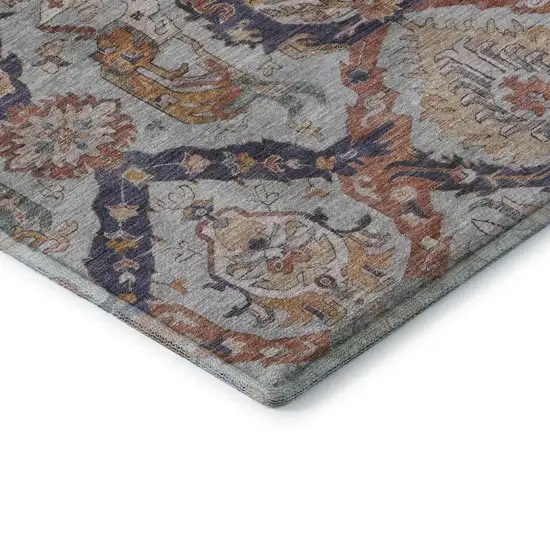 Blue Copper And Beige Ikat Washable Area Rug With UV Protection Photo 8