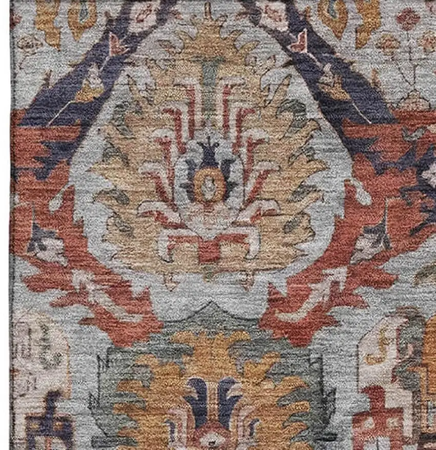 Blue Copper And Beige Ikat Washable Area Rug With UV Protection Photo 3