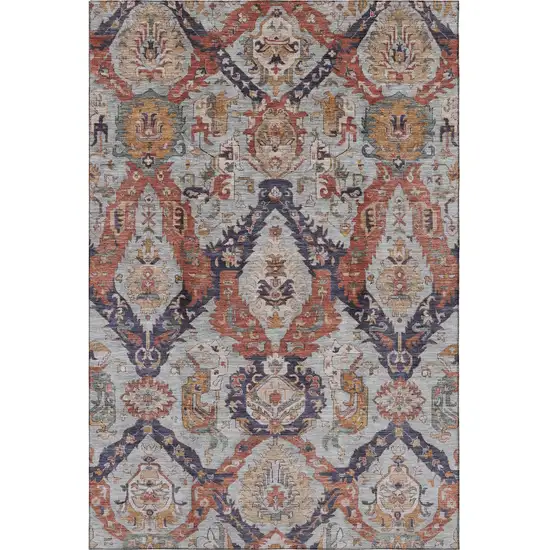 Blue Copper And Beige Ikat Washable Area Rug With UV Protection Photo 4