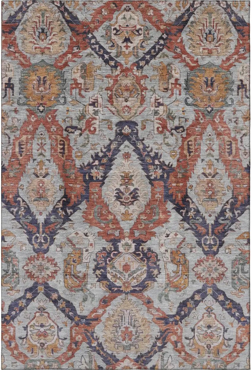 Blue Copper And Beige Ikat Washable Area Rug With UV Protection Photo 4