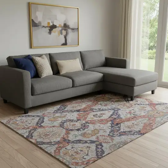 Blue Copper And Beige Ikat Washable Area Rug With UV Protection Photo 2