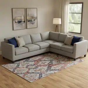 Photo of Blue Copper And Beige Ikat Washable Area Rug With UV Protection