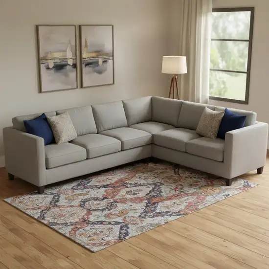 Blue Copper And Beige Ikat Washable Area Rug With UV Protection Photo 2