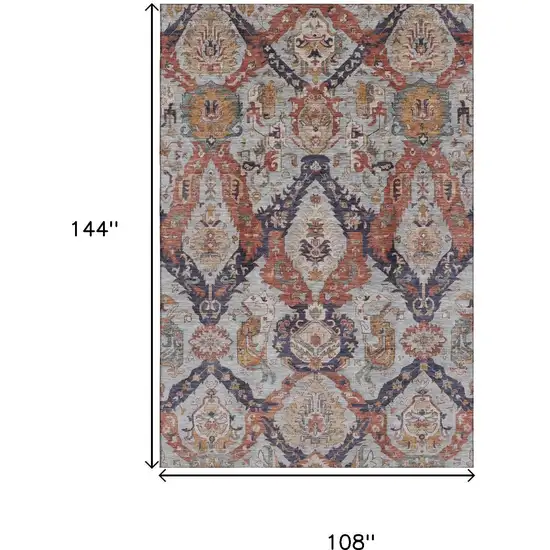 Blue Copper And Beige Ikat Washable Area Rug With UV Protection Photo 9