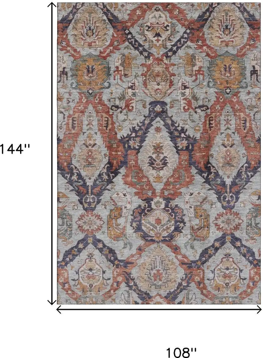 Blue Copper And Beige Ikat Washable Area Rug With UV Protection Photo 9