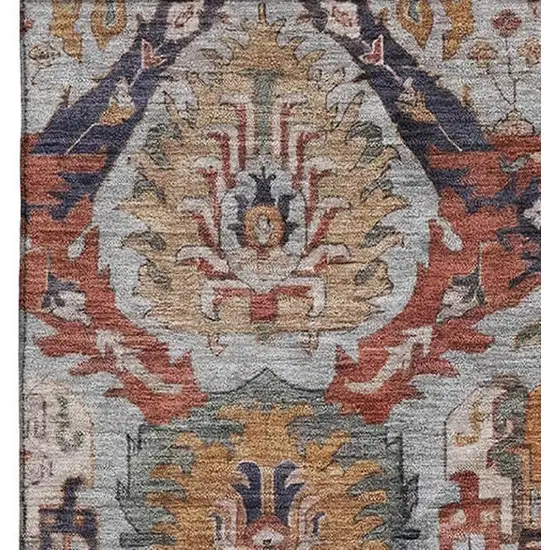 Blue Copper And Beige Ikat Washable Area Rug With UV Protection Photo 4