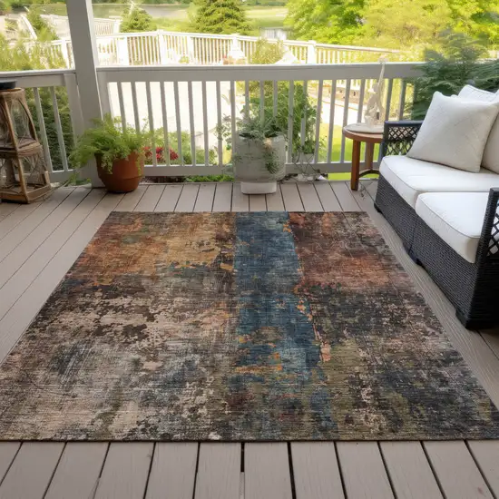 Blue Copper And Brown Abstract Washable Indoor Outdoor Area Rug Photo 9