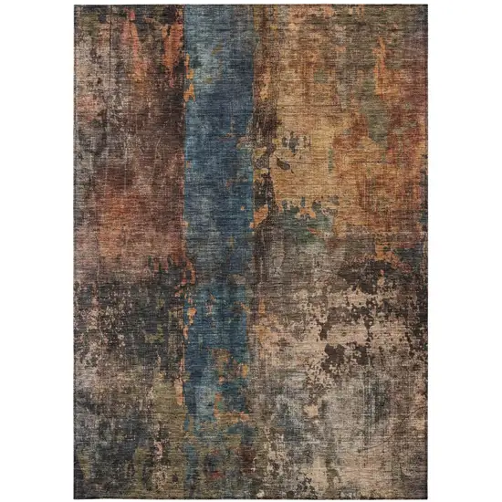 Blue Copper And Brown Abstract Washable Indoor Outdoor Area Rug Photo 5