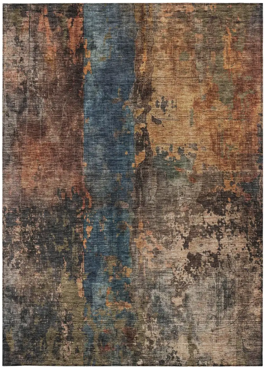 Blue Copper And Brown Abstract Washable Indoor Outdoor Area Rug Photo 5