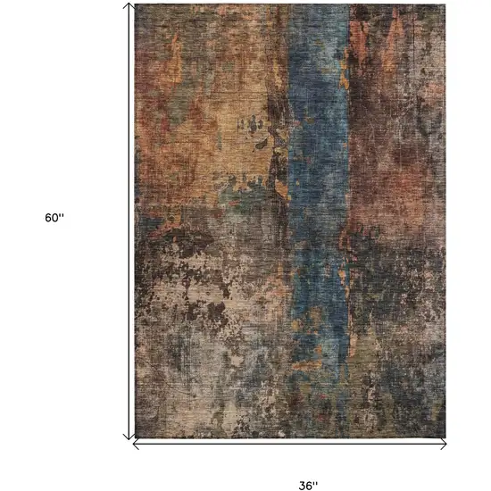 Blue Copper And Brown Abstract Washable Indoor Outdoor Area Rug Photo 3
