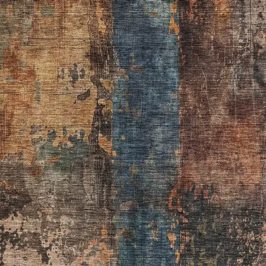 Blue Copper And Brown Abstract Washable Indoor Outdoor Area Rug Photo 6