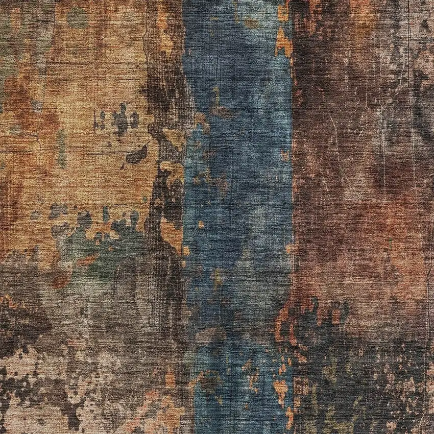 Blue Copper And Brown Abstract Washable Indoor Outdoor Area Rug Photo 6