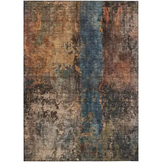Blue Copper And Brown Abstract Washable Indoor Outdoor Area Rug Photo 1