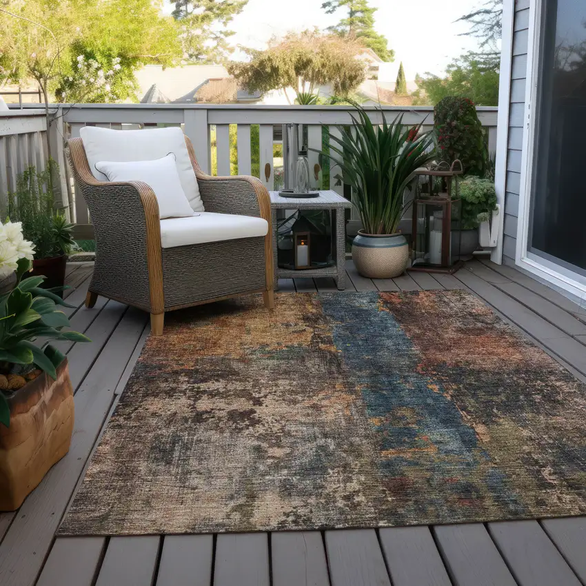 Blue Copper And Brown Abstract Washable Indoor Outdoor Area Rug Photo 6