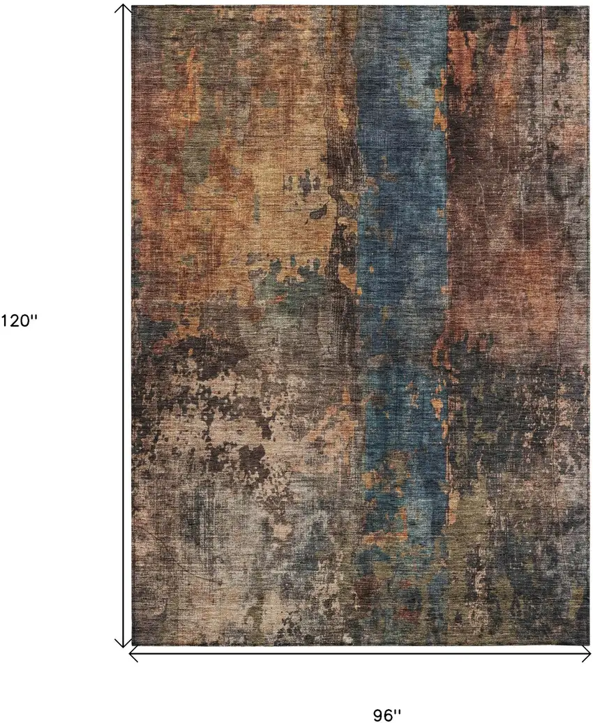 Blue Copper And Brown Abstract Washable Indoor Outdoor Area Rug Photo 6