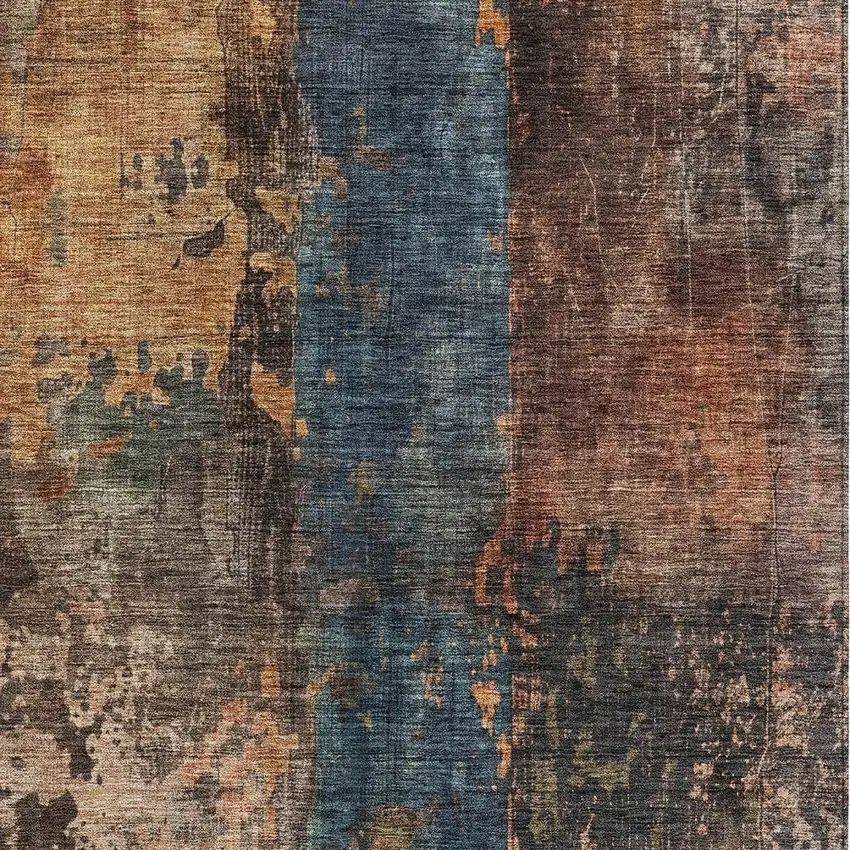 Blue Copper And Brown Abstract Washable Indoor Outdoor Area Rug Photo 6