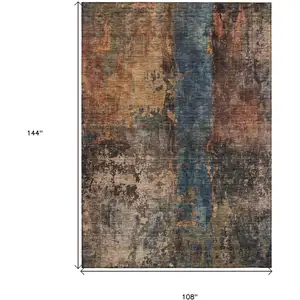Photo of Blue Copper And Brown Abstract Washable Indoor Outdoor Area Rug