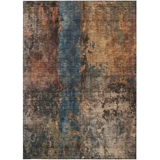 Blue Copper And Brown Abstract Washable Indoor Outdoor Area Rug Photo 7