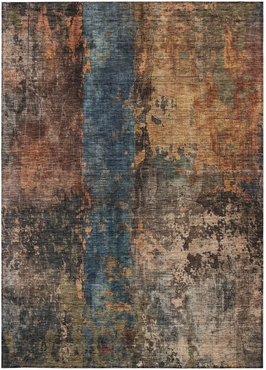 Blue Copper And Brown Abstract Washable Indoor Outdoor Area Rug Photo 7