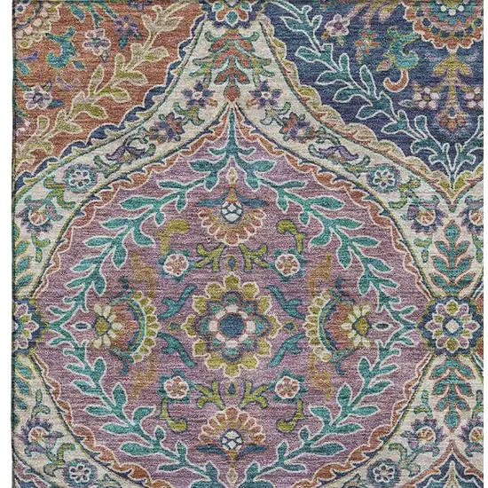 Blue Copper And Fern Green Floral Washable Area Rug With UV Protection Photo 3