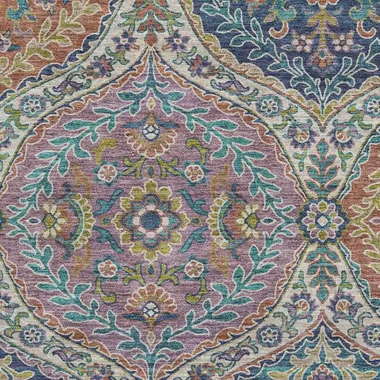 Blue Copper And Fern Green Floral Washable Area Rug With UV Protection Photo 3