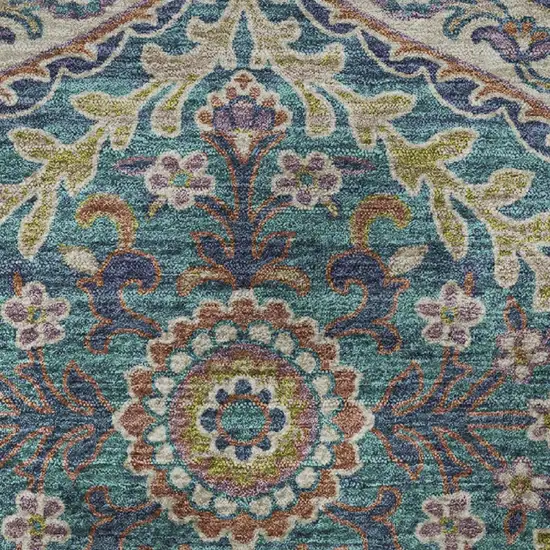 Blue Copper And Fern Green Floral Washable Area Rug With UV Protection Photo 8
