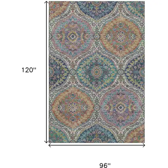 Blue Copper And Fern Green Floral Washable Area Rug With UV Protection Photo 9