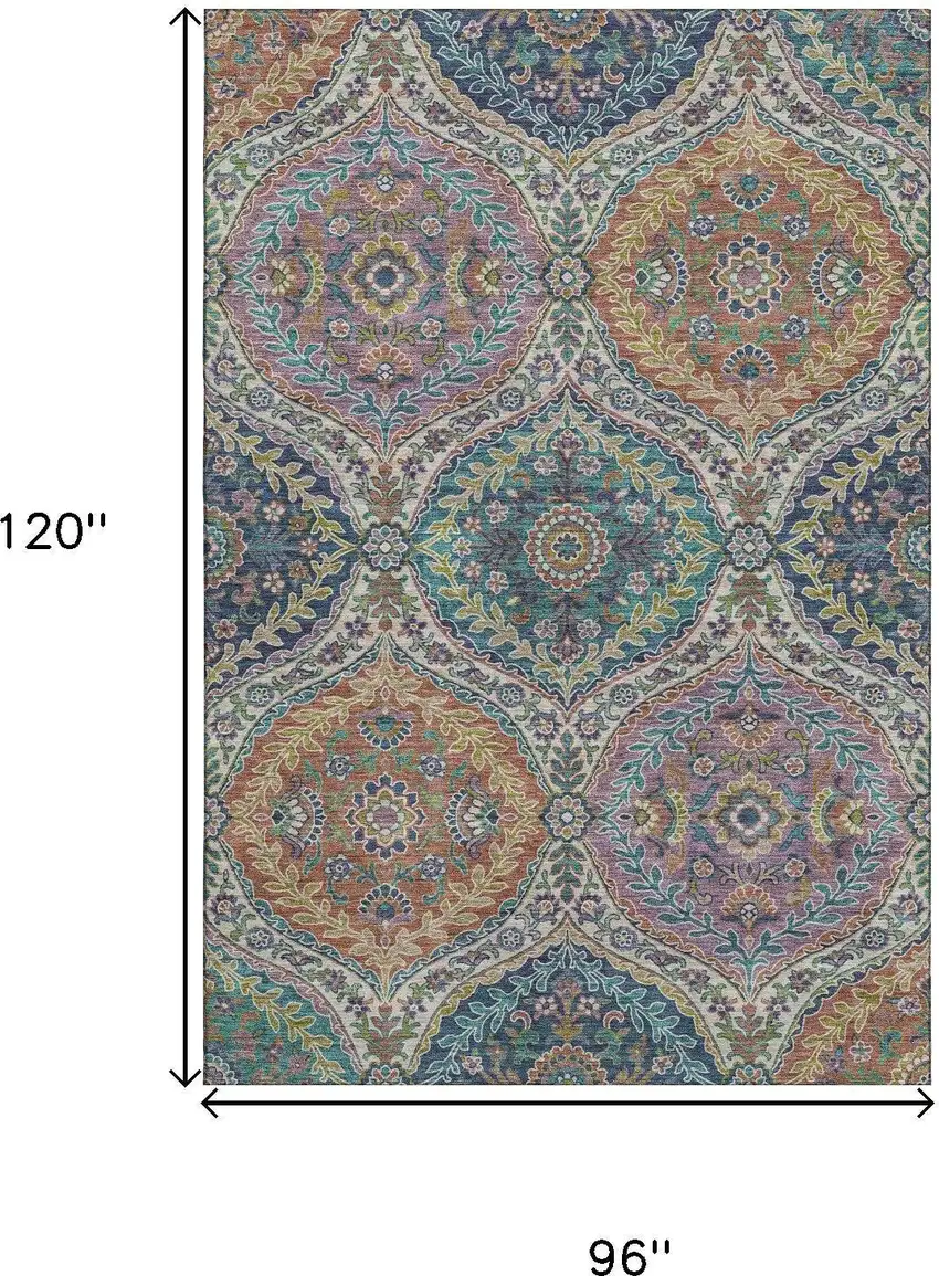 Blue Copper And Fern Green Floral Washable Area Rug With UV Protection Photo 9