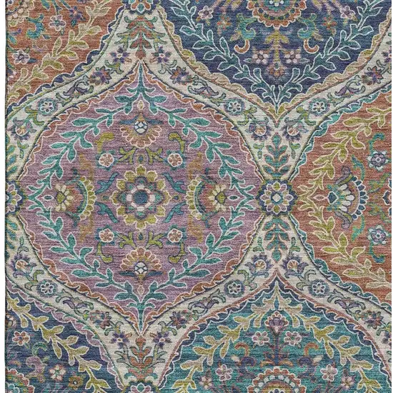 Blue Copper And Fern Green Floral Washable Area Rug With UV Protection Photo 4