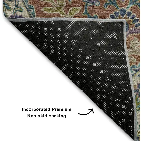 Blue Copper And Fern Green Floral Washable Area Rug With UV Protection Photo 7