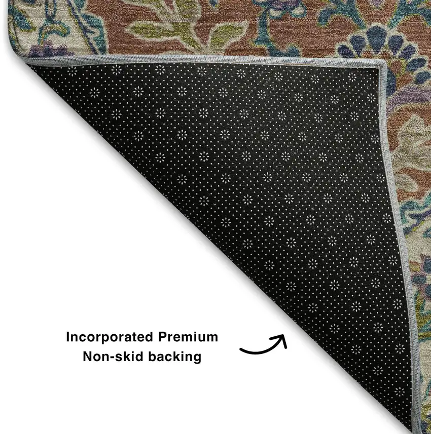 Blue Copper And Fern Green Floral Washable Area Rug With UV Protection Photo 7