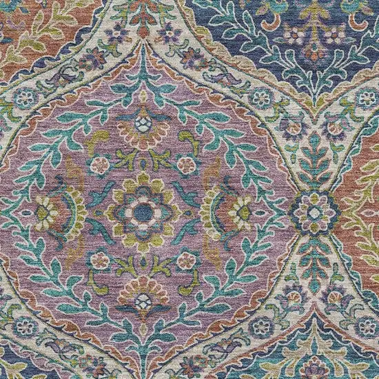 Blue Copper And Fern Green Floral Washable Area Rug With UV Protection Photo 3