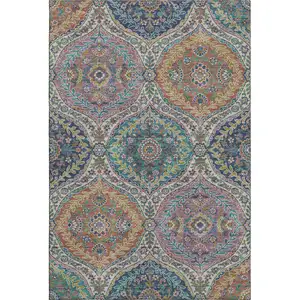 Photo of Blue Copper And Fern Green Floral Washable Area Rug With UV Protection