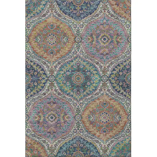 Blue Copper And Fern Green Floral Washable Area Rug With UV Protection Photo 4