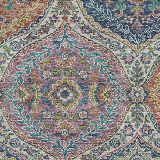 Blue Copper And Fern Green Floral Washable Area Rug With UV Protection Photo 3