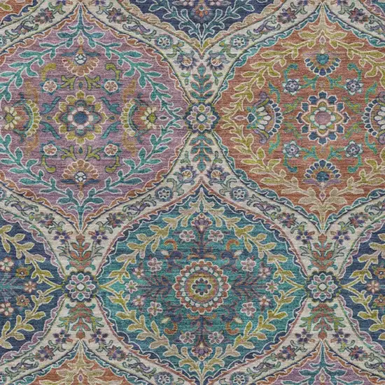 Blue Copper And Gold Floral Washable Indoor Outdoor Area Rug Photo 3