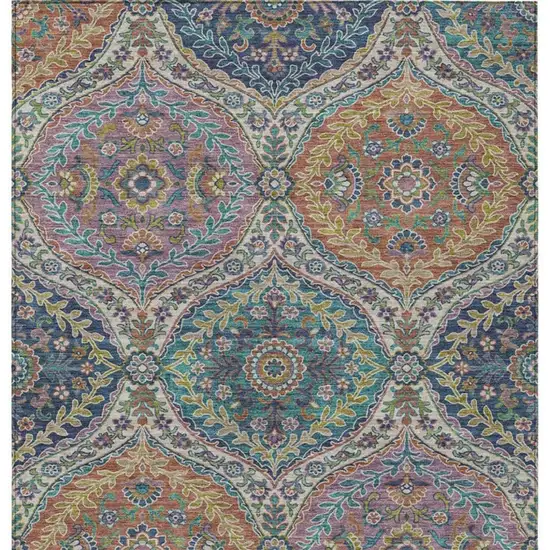 Blue Copper And Gold Floral Washable Indoor Outdoor Area Rug Photo 4